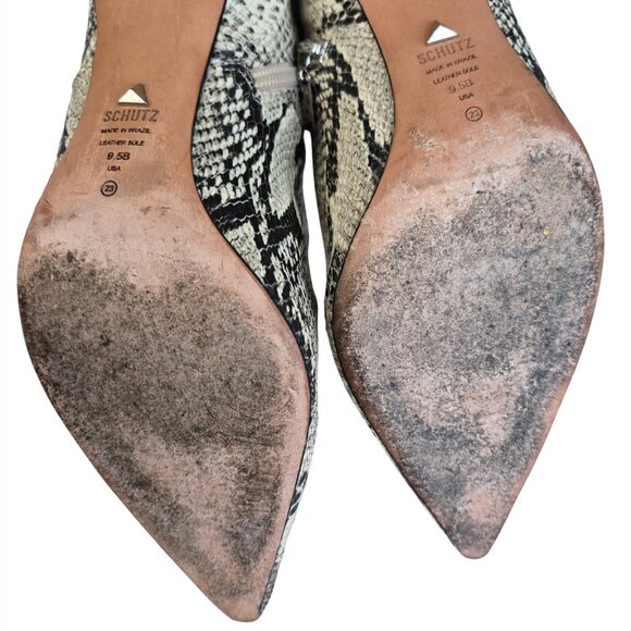 Schutz Bette Genuine Leather Snake Ankle Booties Low Heel Cream/Black Size 9.5 B - Picture 11 of 15